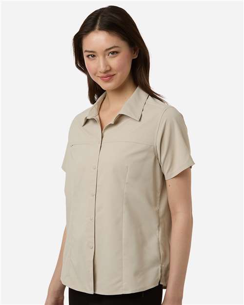 Core 365 CE520W Women's UltraUVP Shoreline Short Sleeve Staff Shirt - Stone - model side