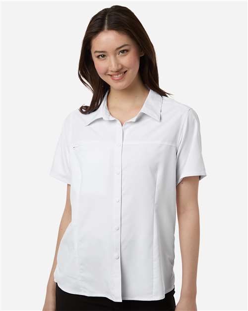 Core 365 CE520W Women's UltraUVP Shoreline Short Sleeve Staff Shirt - White - model front