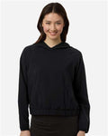 Core 365 CE520LW Women's UltraUVP Shoreline Long Sleeve Hooded Pullover - Black - model front