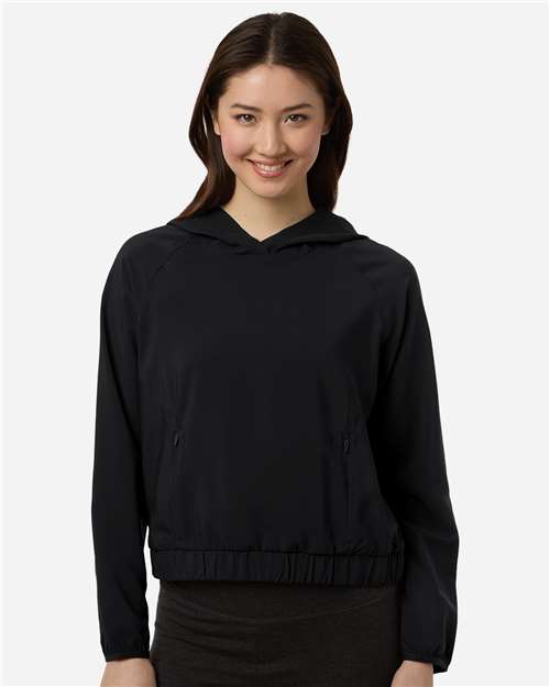 Core 365 CE520LW Women's UltraUVP Shoreline Long Sleeve Hooded Pullover - Black - model front