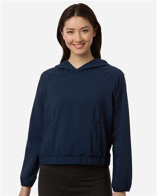 Core 365 CE520LW Women's UltraUVP Shoreline Long Sleeve Hooded Pullover - Classic Navy - model front