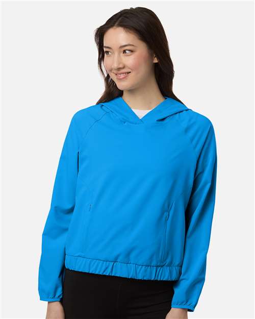 Core 365 CE520LW Women's UltraUVP Shoreline Long Sleeve Hooded Pullover - Electric Blue - model front