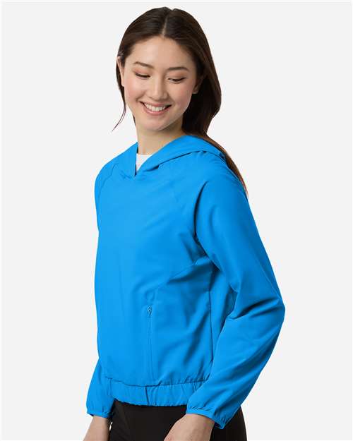 Core 365 CE520LW Women's UltraUVP Shoreline Long Sleeve Hooded Pullover - Electric Blue - model side