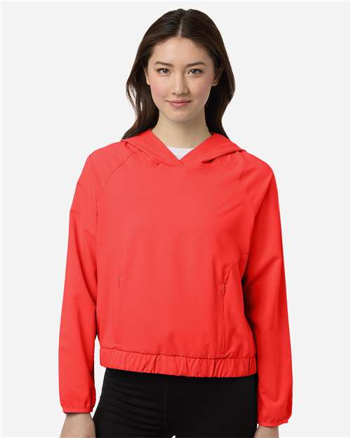 Core 365 CE520LW Women's UltraUVP Shoreline Long Sleeve Hooded Pullover - Marina Red - model front
