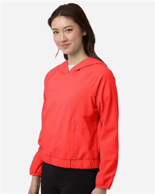 Core 365 CE520LW Women's UltraUVP Shoreline Long Sleeve Hooded Pullover - Marina Red - model side