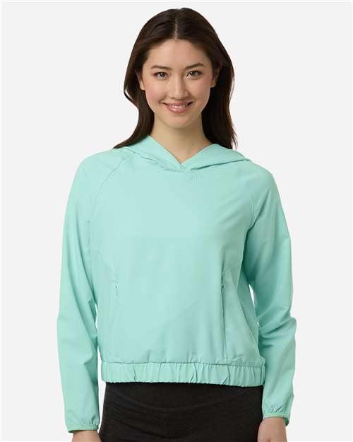 Core 365 CE520LW Women's UltraUVP Shoreline Long Sleeve Hooded Pullover - Sea Glass - model front