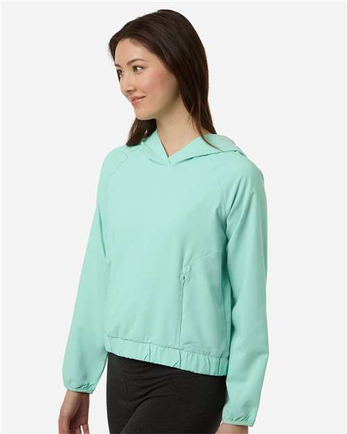 Core 365 CE520LW Women's UltraUVP Shoreline Long Sleeve Hooded Pullover - Sea Glass - model side