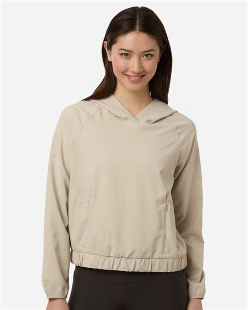 Core 365 CE520LW Women's UltraUVP Shoreline Long Sleeve Hooded Pullover - Stone - model front