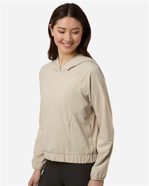 Core 365 CE520LW Women's UltraUVP Shoreline Long Sleeve Hooded Pullover - Stone - model side