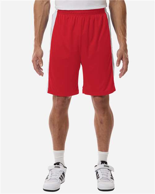 Team 365 TT115B Unisex Zone Performance Reversible Shorts - Sport Red/ White - model front
