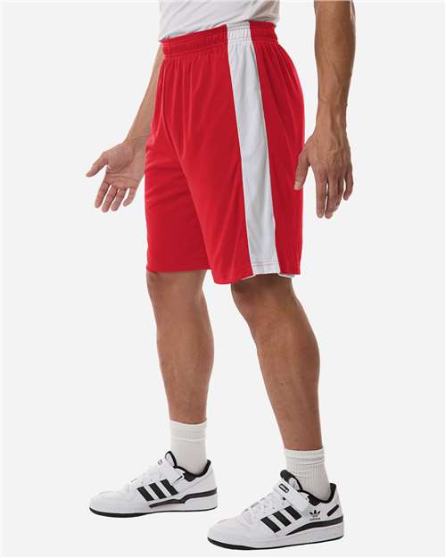 Team 365 TT115B Unisex Zone Performance Reversible Shorts - Sport Red/ White - model side