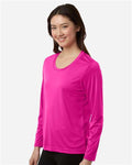 Core 365 CE10LW Women's Capital Performance Long Sleeve T-Shirt - Bright Magenta - model side