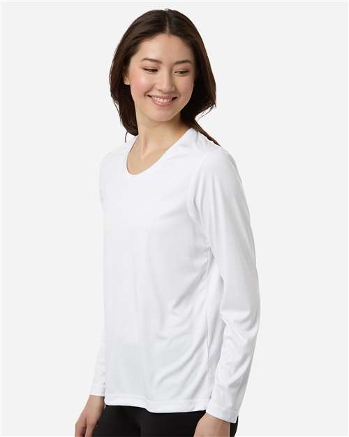 Core 365 CE10LW Women's Capital Performance Long Sleeve T-Shirt - White - model side
