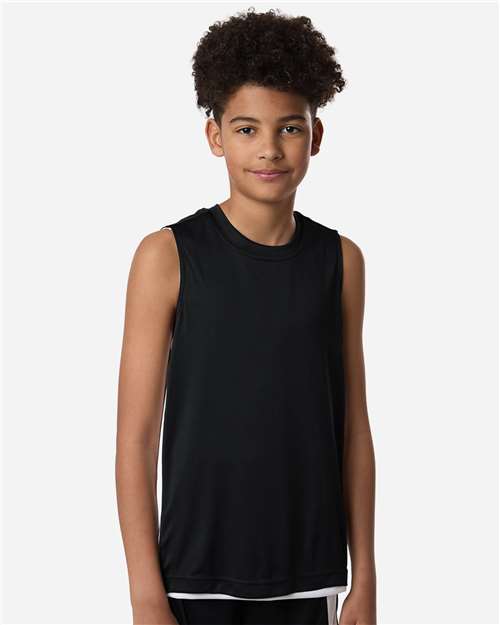 Team 365 TT115Y Youth Zone Performance Reversible Jersey - Black/ White - model front