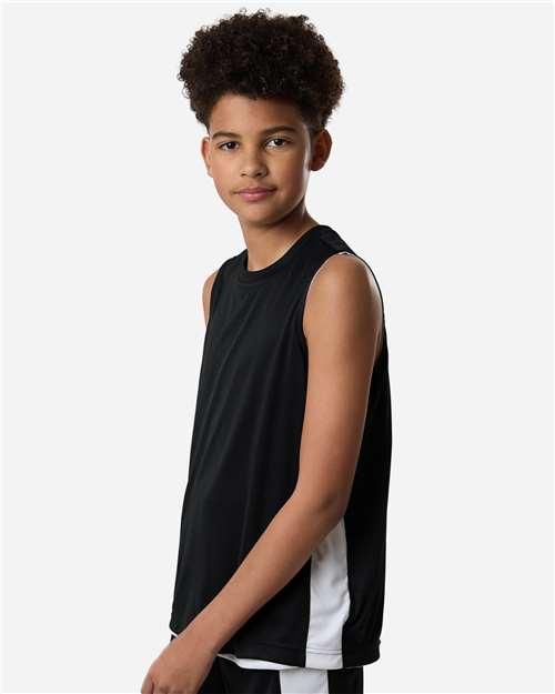 Team 365 TT115Y Youth Zone Performance Reversible Jersey - Black/ White - model side