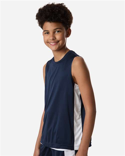 Team 365 TT115Y Youth Zone Performance Reversible Jersey - Sport Dark Navy/ White - model side