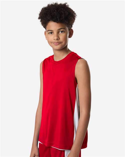 Team 365 TT115Y Youth Zone Performance Reversible Jersey - Sport Red/ White - model side