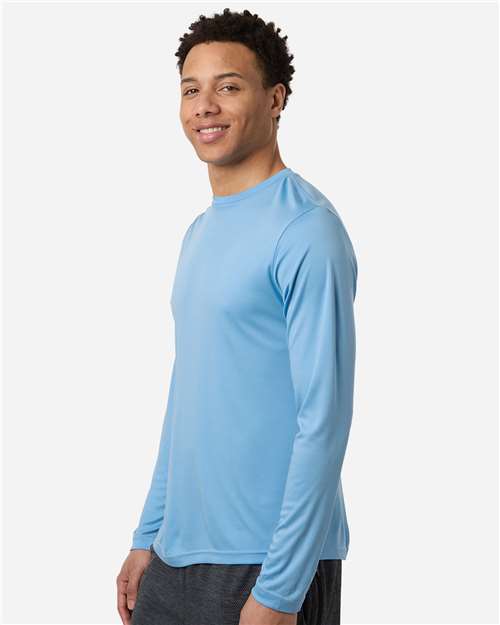 Core 365 CE10L Unisex Capital Long Sleeve Performance T-Shirt - Columbia Blue - model side