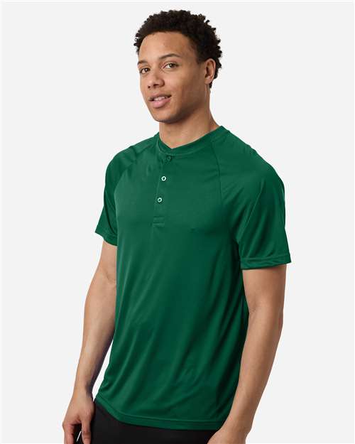 Team 365 TT11HN Men's Zone Performance Henley - Sport Forest - model side
