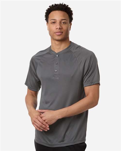 Team 365 TT11HN Men's Zone Performance Henley - Sport Graphite - model front