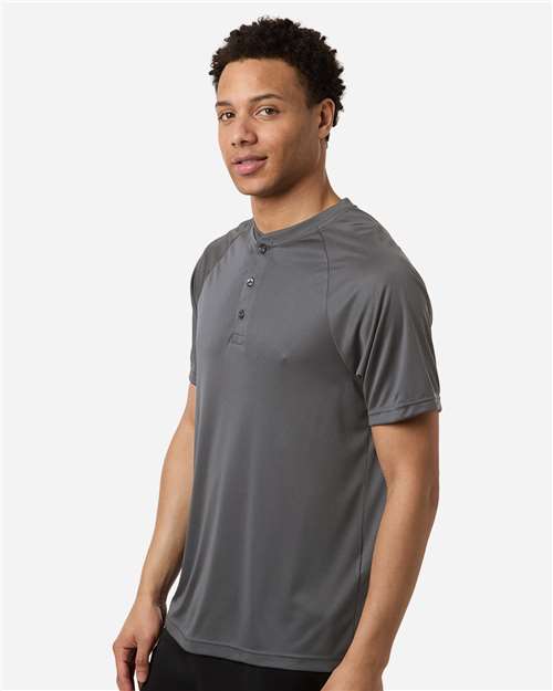 Team 365 TT11HN Men's Zone Performance Henley - Sport Graphite - model side