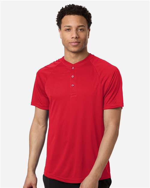 Team 365 TT11HN Men's Zone Performance Henley - Sport Red - model front