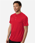 Team 365 TT11HN Men's Zone Performance Henley - Sport Red - model side