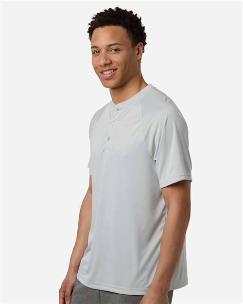 Team 365 TT11HN Men's Zone Performance Henley - Sport Silver - model side