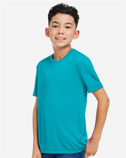 Core 365 CE10Y Youth Capital Performance T-Shirt - Clear Teal - model side