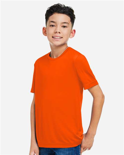 Core 365 CE10Y Youth Capital Performance T-Shirt - Safety Orange - model side