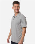 Team 365 TT125 Men's Relay Heathered Stripe Polo - Athletic Heather/ White - model side