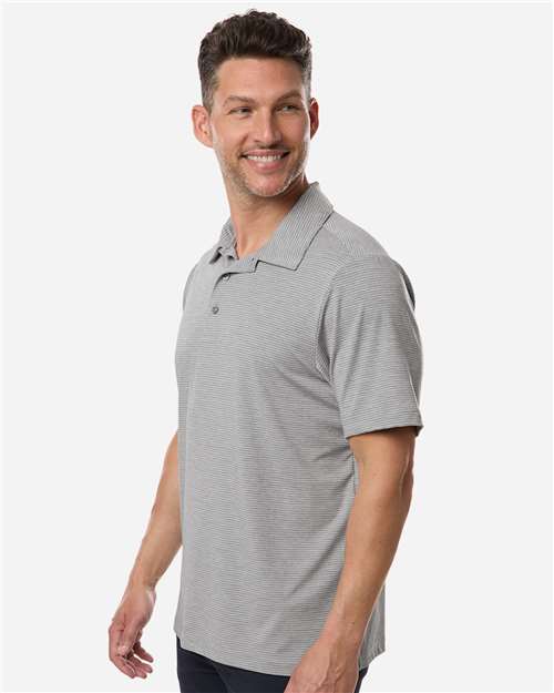 Team 365 TT125 Men's Relay Heathered Stripe Polo - Athletic Heather/ White - model side