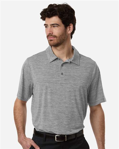 Team 365 TT125 Men's Relay Heathered Stripe Polo - Black Heather/ White - model front
