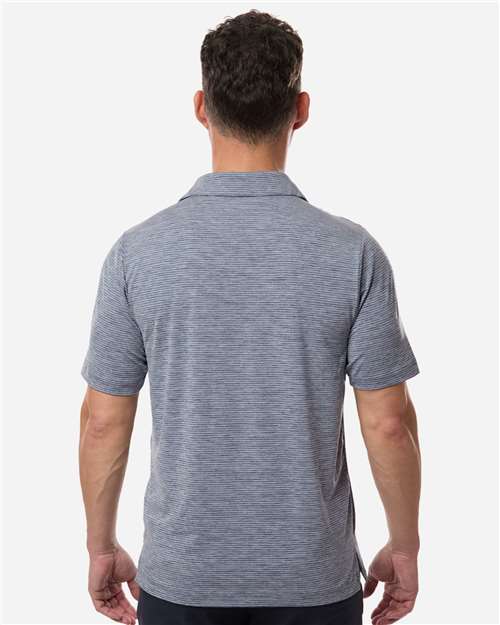 Team 365 TT125 Men's Relay Heathered Stripe Polo - Sport Dark Navy Heather/ White - model back