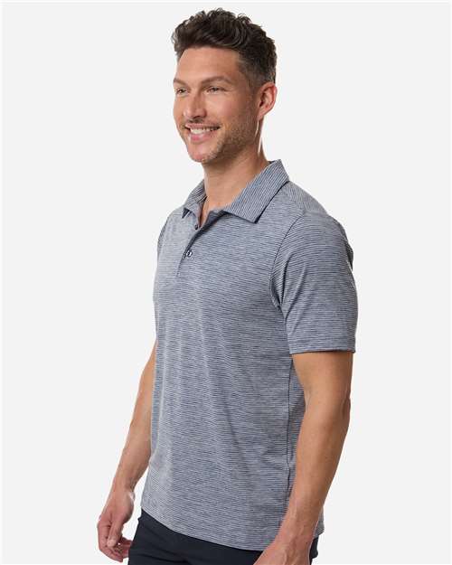 Team 365 TT125 Men's Relay Heathered Stripe Polo - Sport Dark Navy Heather/ White - model side