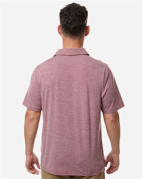 Team 365 TT125 Men's Relay Heathered Stripe Polo - Sport Maroon Heather/ White - model back