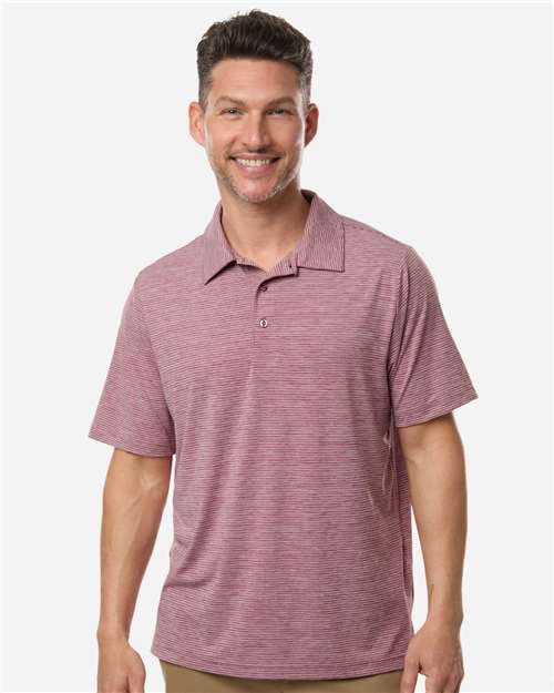 Team 365 TT125 Men's Relay Heathered Stripe Polo - Sport Maroon Heather/ White - model front