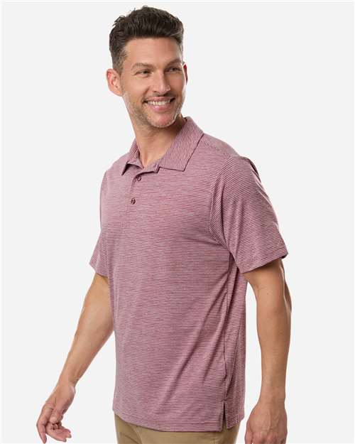 Team 365 TT125 Men's Relay Heathered Stripe Polo - Sport Maroon Heather/ White - model side