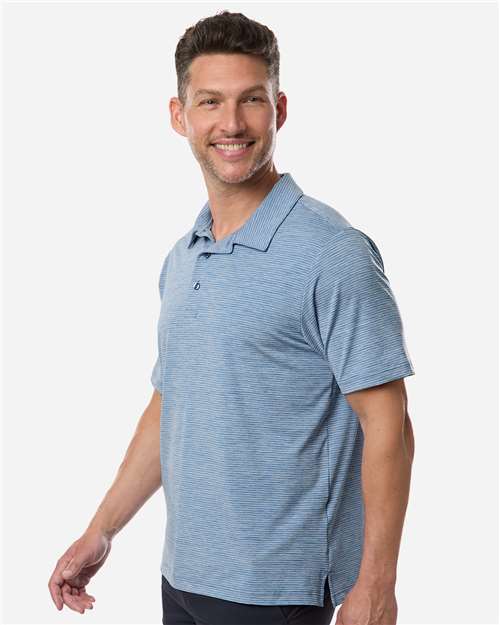Team 365 TT125 Men's Relay Heathered Stripe Polo - Sport Royal Heather/ White - model side