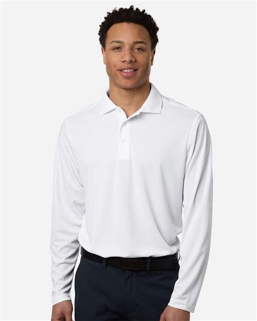 Core 365 CE108L Men's Nova Performance Long Sleeve Pique Polo - White - model front