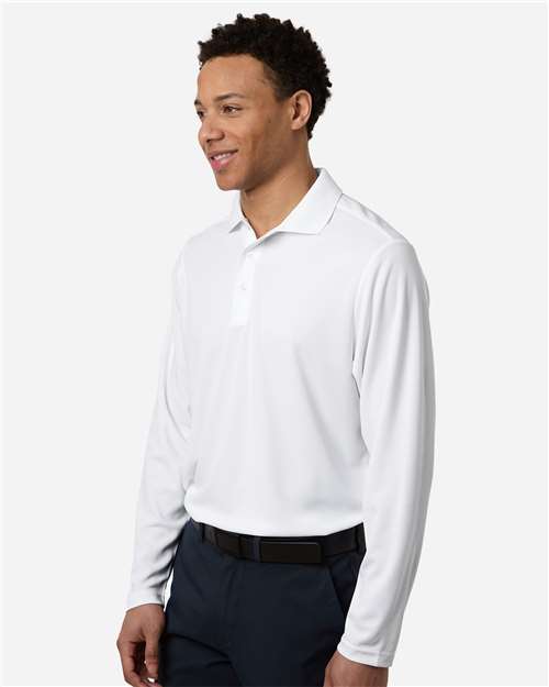 Core 365 CE108L Men's Nova Performance Long Sleeve Pique Polo - White - model side