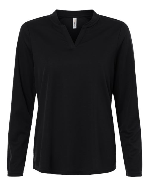 Core 365 CE108LW Women's Nova Performance Long Sleeve Pique Polo - Black - front
