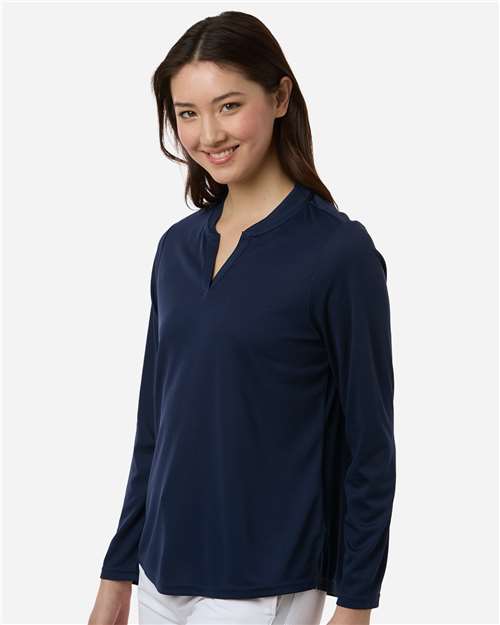 Core 365 CE108LW Women's Nova Performance Long Sleeve Pique Polo - Classic Navy - model side