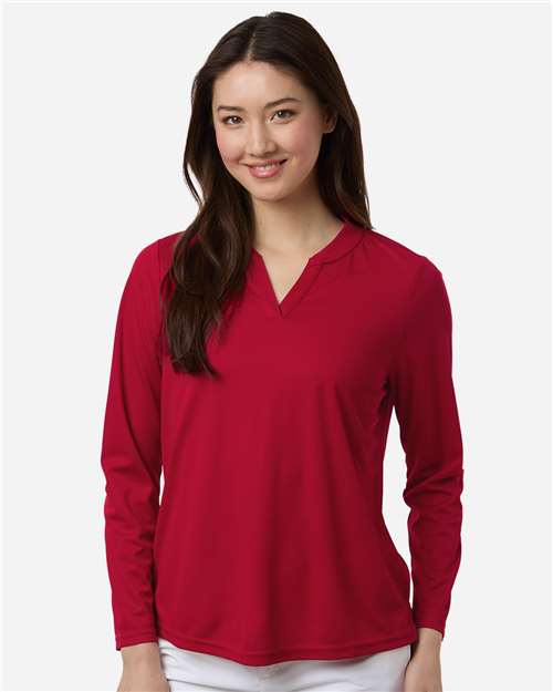 Core 365 CE108LW Women's Nova Performance Long Sleeve Pique Polo - Classic Red - model front