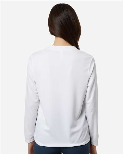 Core 365 CE108LW Women's Nova Performance Long Sleeve Pique Polo - White - model back