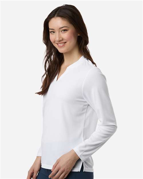 Core 365 CE108LW Women's Nova Performance Long Sleeve Pique Polo - White - model side
