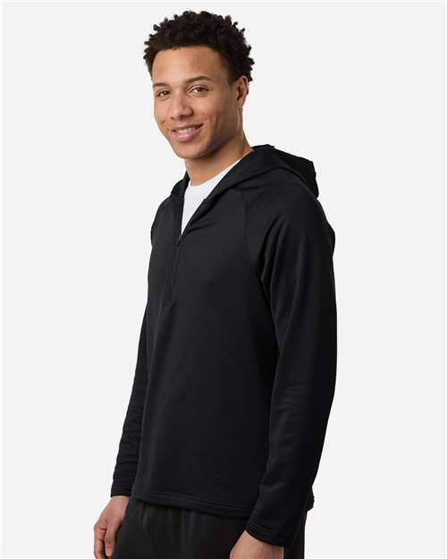 Team 365 TT200 Men's Qualify Quarter-Zip Hooded Pullover - Black - model side