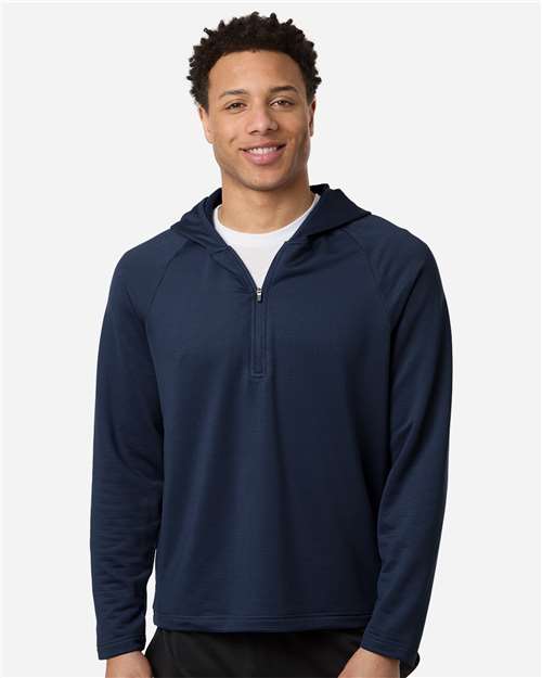 Team 365 TT200 Men's Qualify Quarter-Zip Hooded Pullover - Sport Dark Navy - model front