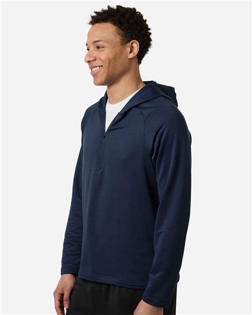 Team 365 TT200 Men's Qualify Quarter-Zip Hooded Pullover - Sport Dark Navy - model side