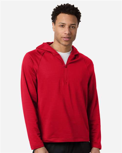 Team 365 TT200 Men's Qualify Quarter-Zip Hooded Pullover - Sport Red - model front